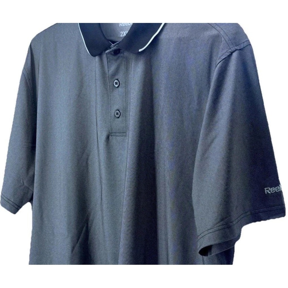 Reebok Golf Polo Shirt Mens 2XL Grey Black Collared Sporty Casual Wear